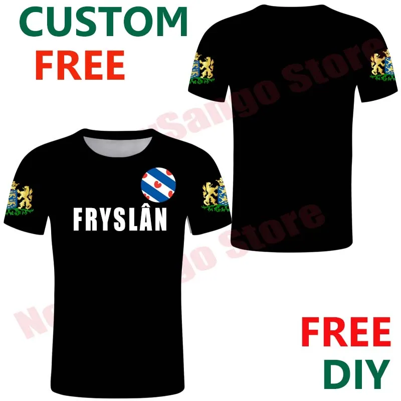 Friesland Free Custom Netherlands Province Flag Frisia arms t shirts Emblem Tee Dutch Shirts DIY states City Name Number T shirt | Мужская