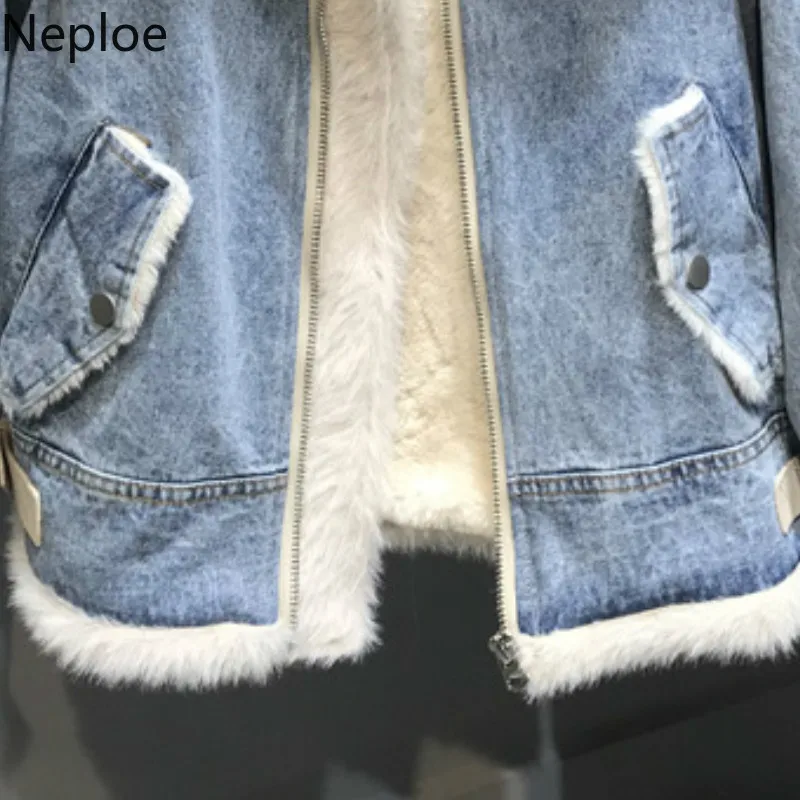 Neploe зимняя Плотная джинсовая куртка для женщин Локомотив пальто ягненка парки