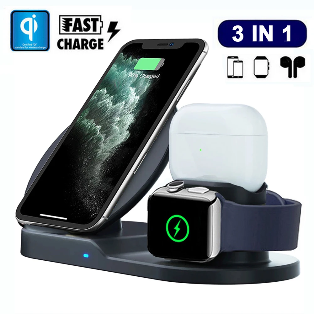 3 в 1 QI быстрая Беспроводная зарядная док станция для Airpods Pro iPhone 11 Max Xs 8 Plus samsung