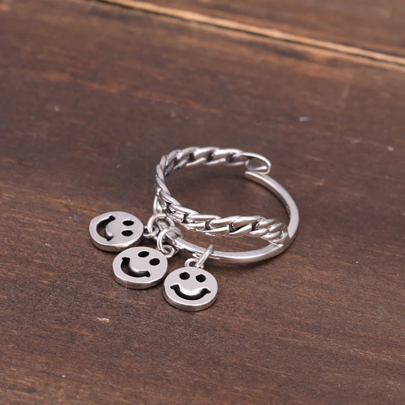 

Real 925 Sterling Silver Simple Personality Fashionable and Fresh Smile Ring Exquisite Party Jewelry