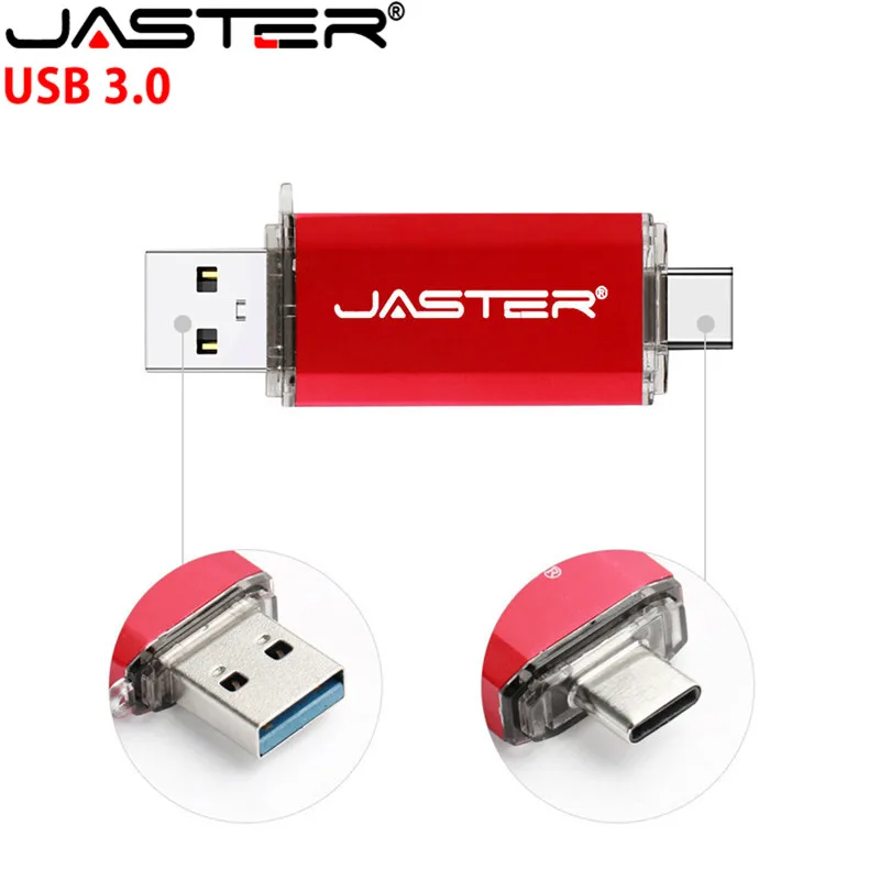 

JASTER USB 3.0 Type-C OTG USB stick 64GB 32GB 16GB Pen Drive Smart Phone Memory Mini USB Stick Type - C 3.1 Dual Double Plug
