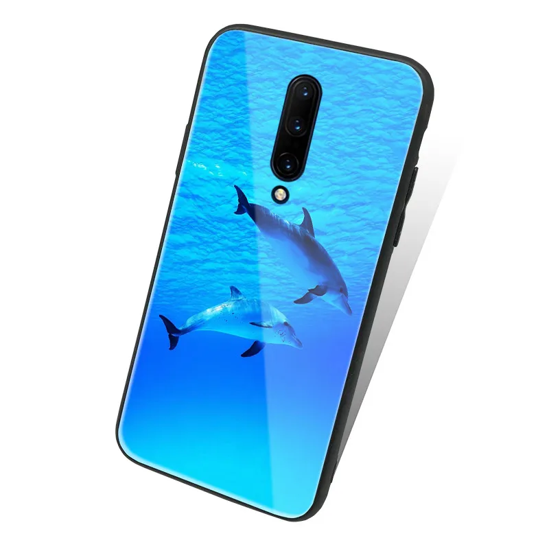

Dolphin Animal cute luxury phone case for oneplus 6 6t 7 pro tempered glass cover TPU soft silicone smooth coque shell