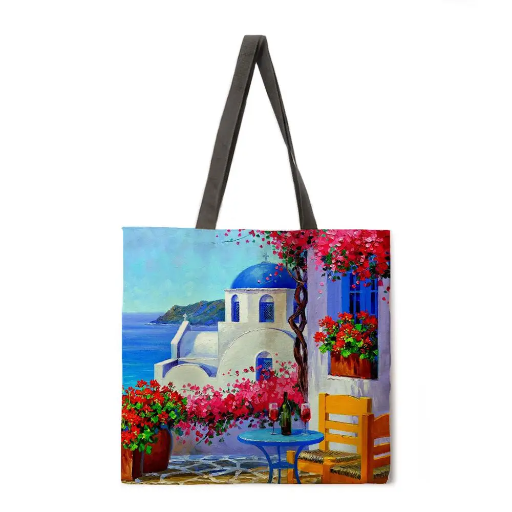 

Landscape oil painting ladies leisure handbags foldable shopping bags ladies shoulder bags ladies handbags wallets fashion beach