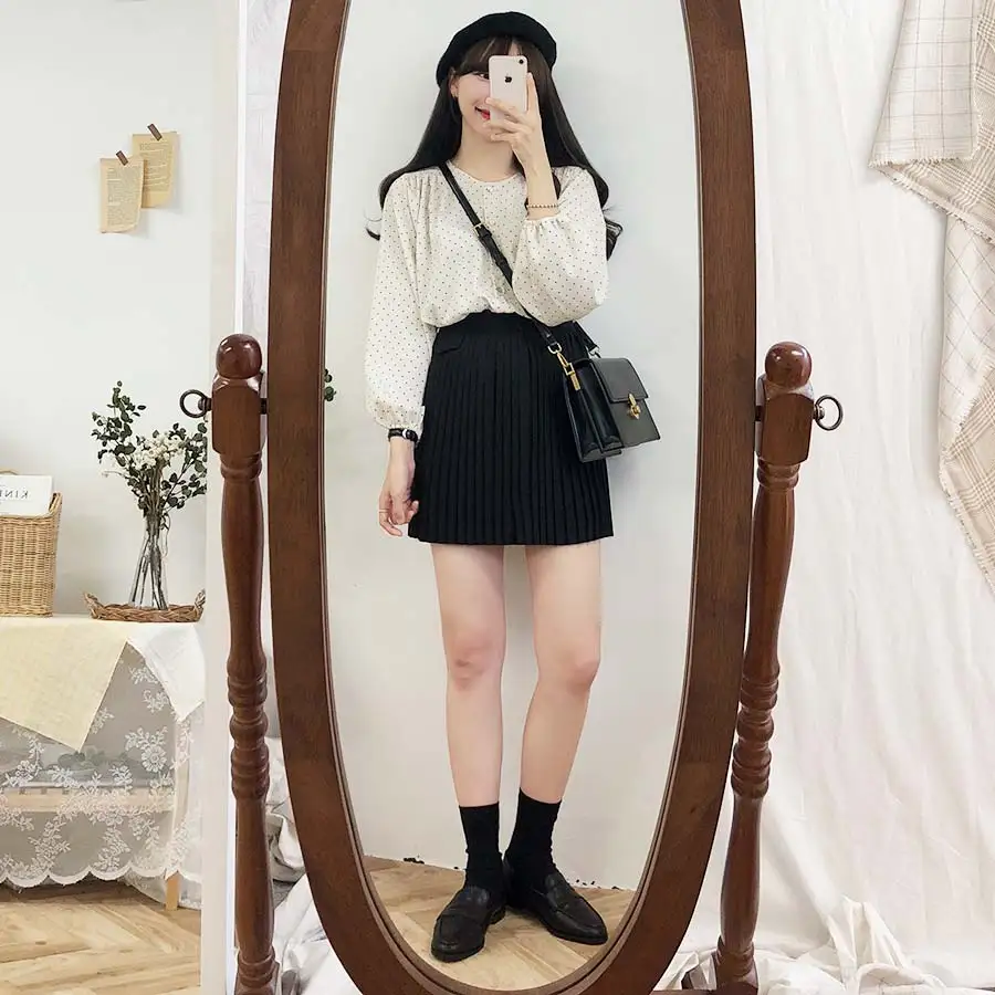 S XL, Новая Винтажная рубашка в горошек, женские топы, женские блузки с длинными рукавами для девочек, большие размеры, осенние женские блузки, femme Blusas