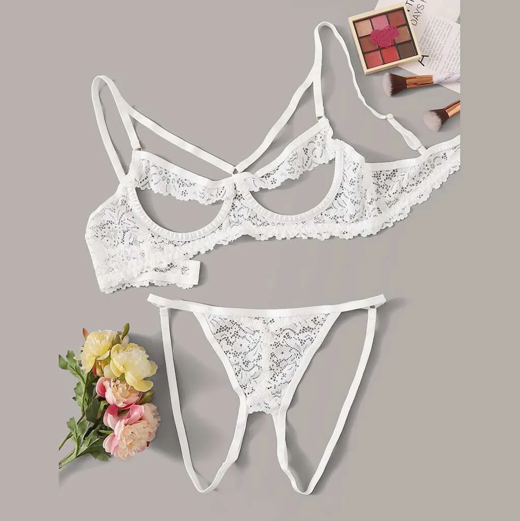 Бюстгальтер стринги костюм с подвязками женское сексуальное белье кружевной топ