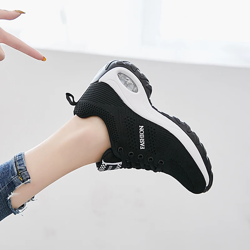 

High Quality Flying Weave Platform Casual Shoes Women Cushioning Basket Jogging Sneakers Ladies Non-slip Height Increase Shoes