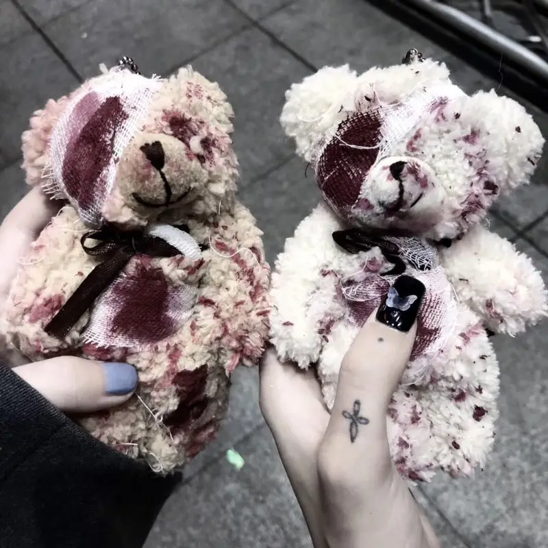Брелок в стиле панк кровавый плюшевый медведь брелок для ключей виде медведя на