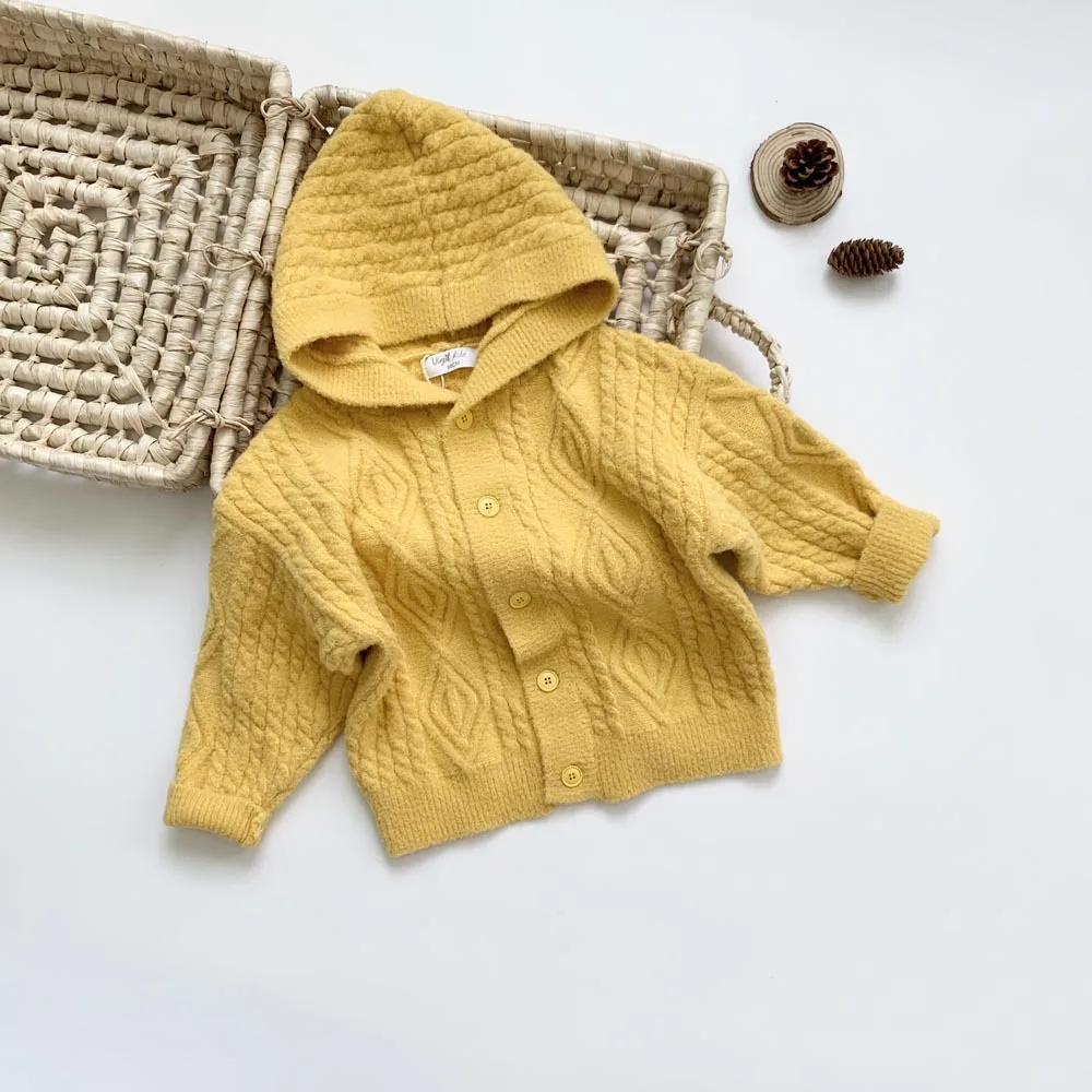 

Вязаный кардиган для девочек, Осенняя детская одежда, повседневный Детский свитер с капюшоном, пальто, вязаная куртка для девочек BB186