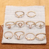 2021 new korea vintage 10 pcsset water drop gemstone star joint ring set for women girls trendy jewelry gift