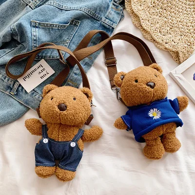 

Fashion High Quality Cute Cartoon Teddy Bear Shoulder Bag Lady Plush Cross-Body Bag Mobile Phone Bag Girl Gift