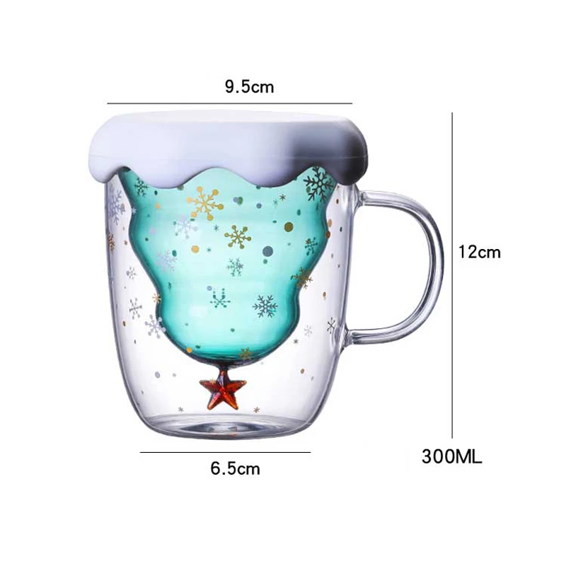 

300ML Double Layered Anti Scald Glass Christmas Tree Starry Sky Coffee Mug Thermal Insulation Breakfast Milk Cup Children's Gift