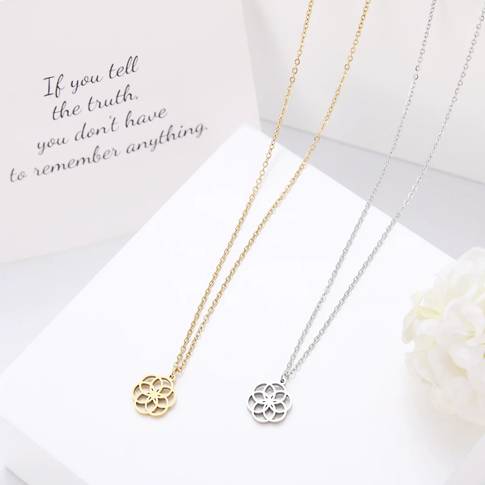 DOTIFI Stainless Steel For Women Geometric Personality Flower Pendant Necklace Gold Color Engagement Jewelry | Украшения и