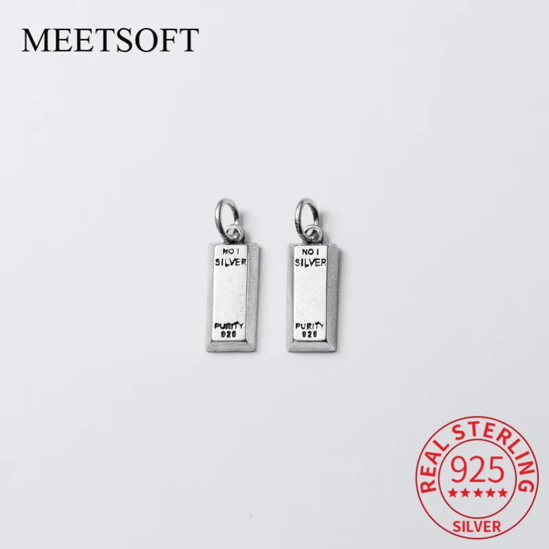MEETSOFT Классические Подвески из стерлингового серебра 925 пробы в виде минималистичных серебряных слитков, специальные украшения для рукоделия
