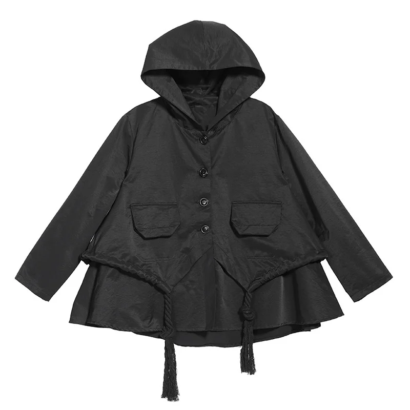 

Special fashion pure black spring new jacket windbreaker women's Hooded Baby Shirt version a top