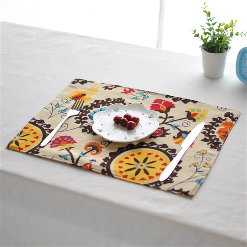 Southeast Asian Placemats Cotton And Linen Cloth Art Western Food Chinese placemats Dining Table Potholder Bowl Mat | Дом и сад