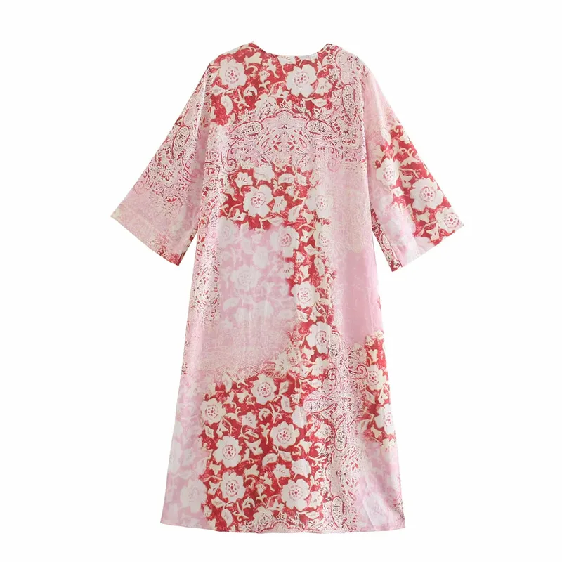 Женское платье-туника с цветочным принтом V-образным вырезом и разрезом | Женская