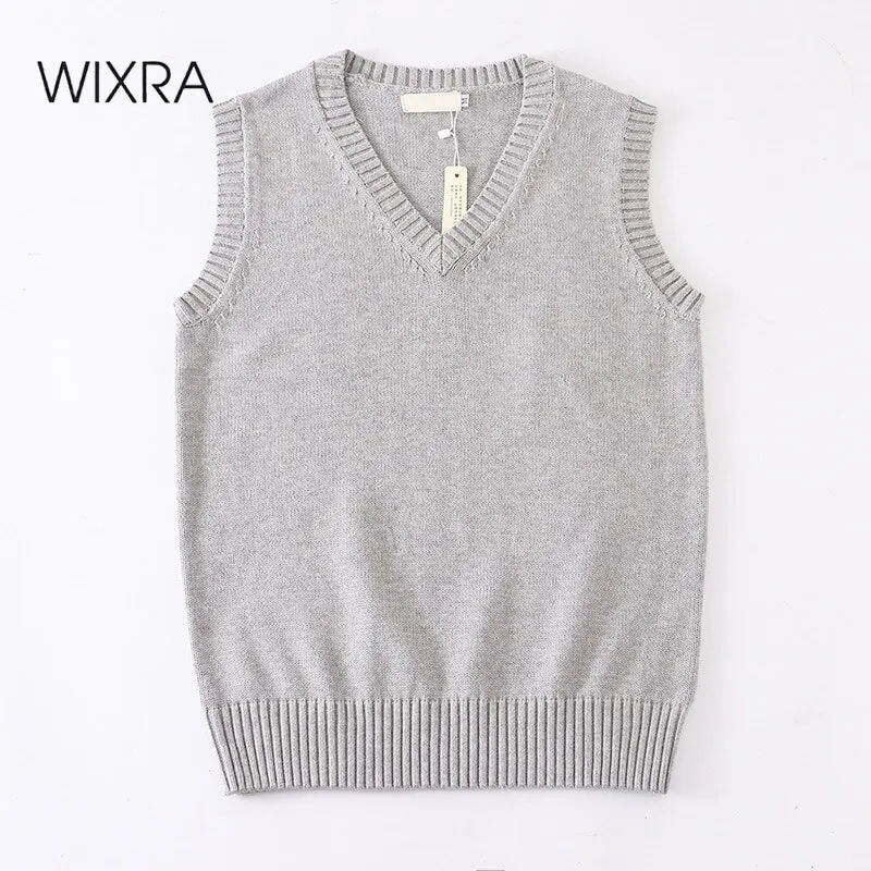 

Wixra Womens Vest Sweater V Neck Sleeveless Jumpers Ladies England Stylsih Preppy Knitted Tops Spring New