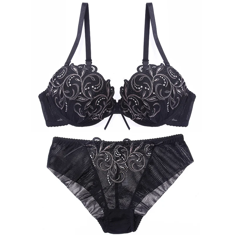 Lilymoda женское сексуальное горячее эротичное Прозрачное нижнее белье ультратонкий бюстгальтер комплект с кружевом вышивка бесшовные трусики нижнее белье бюстгальтер - Цвет: BLACK Set
