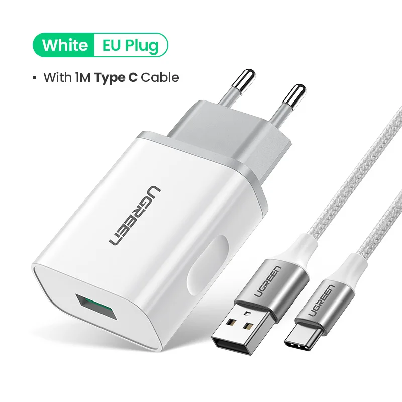 White add 1M type c Ugreen Телефона Qualcomm Быстрая Зарядка 3.0 18 Вт Быстрое Зарядное Устройство USB(быстрая Зарядка 2.0 Совместимый) для Samsung Xiaomi 5 Huawei lg - Тип штекера: White add 1M type c