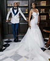 african spaghetti straps mermaid wedding dresses vestido de novia tulle illsion lace wedding gowns sweep train robes de mari%c3%a9e