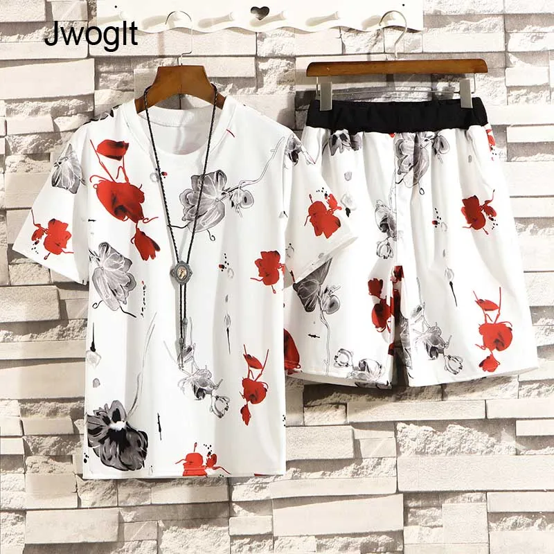 Мужской летний спортивный костюм с принтом волка комплект спортивной одежды из 2