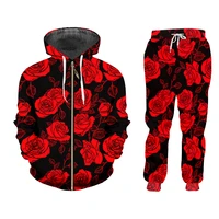 ifpd 3d men sets pants with sweatshirts 2 pcs suit hip hop red flowers print floral tracksuits streetwear dropshipping oversize
