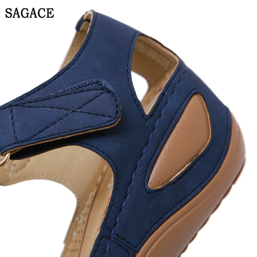 SAGACE/летние женские сандалии в римском стиле с круглым носком Однотонные туфли на