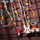HUANZHI 2021 новый модный смайлик бусины игральные кости радуга гриб Красочный Y2K кулон ожерелье для женщин девочек аксессуары для вечеринок подарки