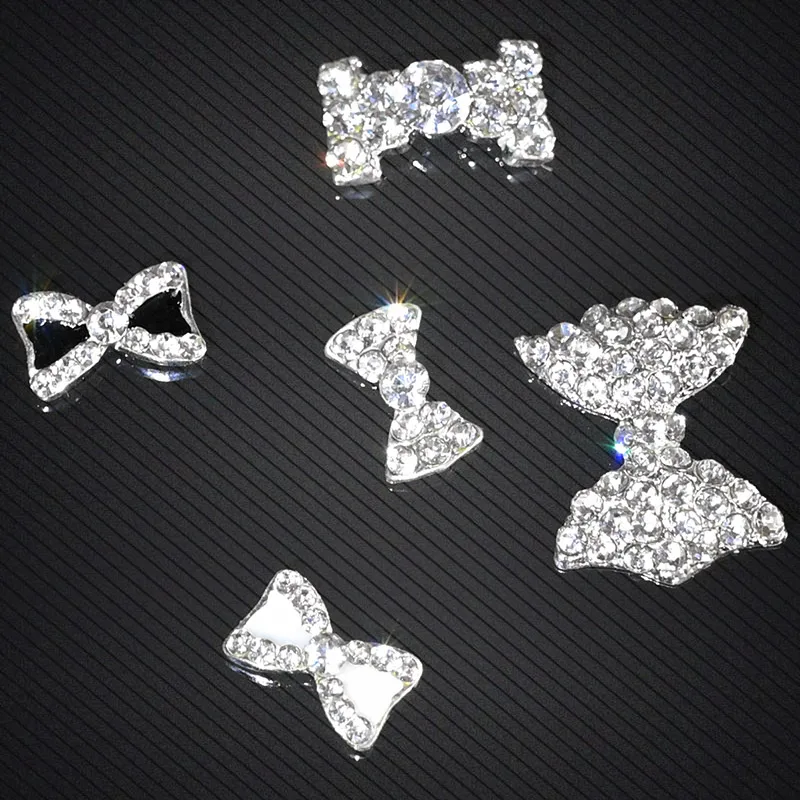 

10pcs 3D Metallic Silver Rhinestone Bow-knot glue decoration bow tie charm Big Bow Charms nail art 3d Bows Nail Art Rhinestones