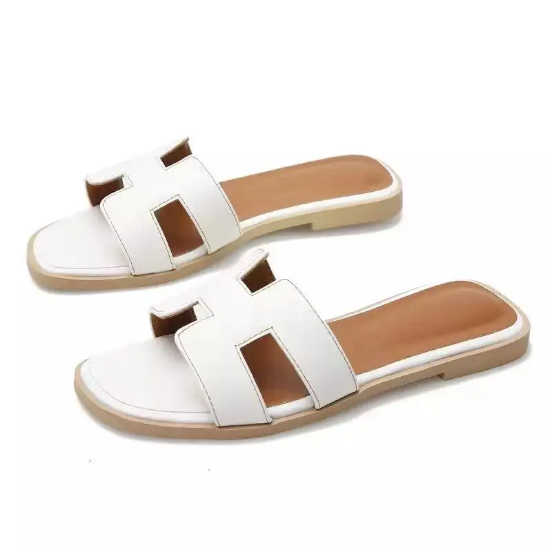 

women flat slippers 2021 summer new fashion leather flat sandals femme fashion hollow out beach slides ladies casual shoes