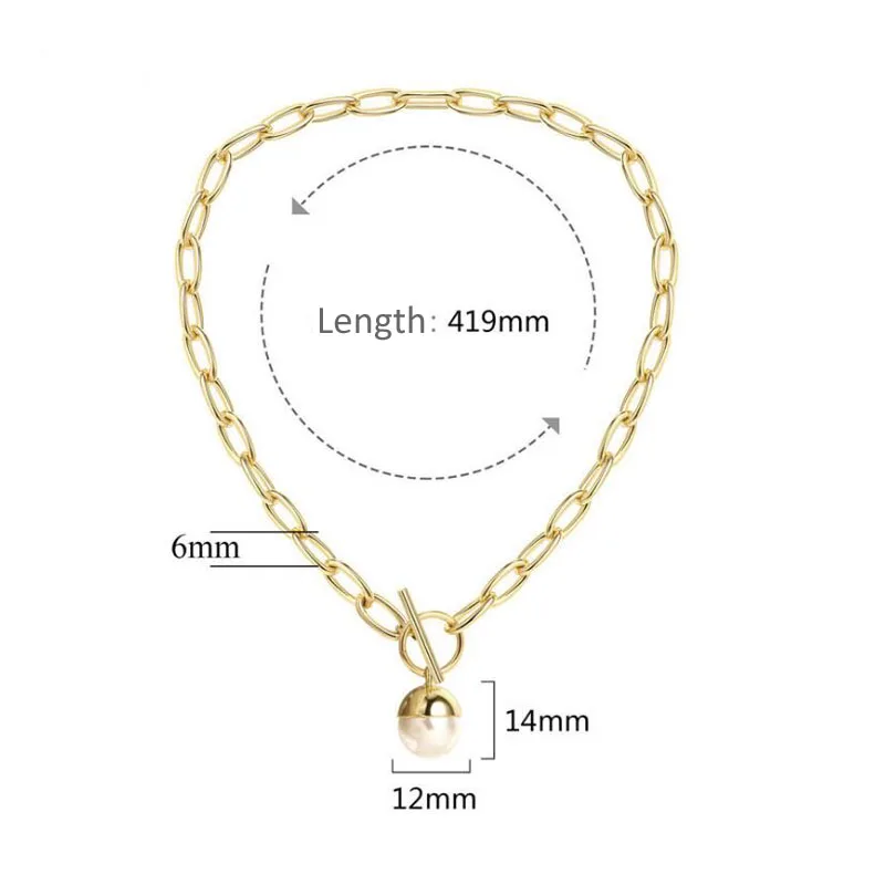 2020 simple fashion jewelry pearl pendant necklace ins charm exaggerated gold color 16.5inch chain for women lady | Украшения и