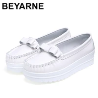 beyarne flat platform bow tie women autumn loafers lace up tassels genuine leather casual moccasins comfortable shoes woman