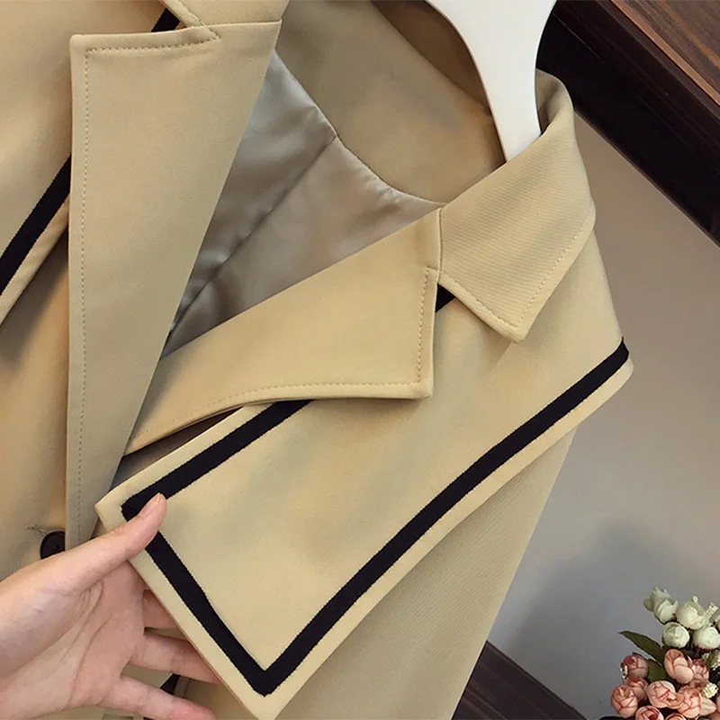 Женский плащ-Тренч размера плюс блейзер с отворотом длинный рукав свободная