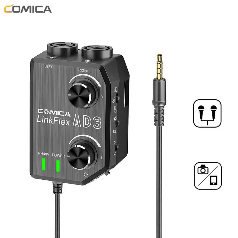

COMICA AD3 2-Channel XLR/3.5mm Microphone Preamp Mixer for DSLR Cameras Camcorders iPhone iPad Mac and Android Smartphones