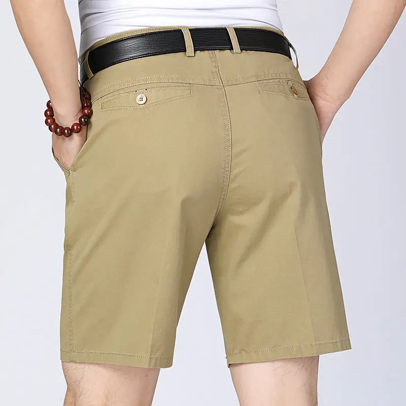 

100% Cotton Shorts Summer Thin Straight Loose Casual Men's Trousers Middle-Aged and Elderly High Waist Deep Crotch Dad Shorts