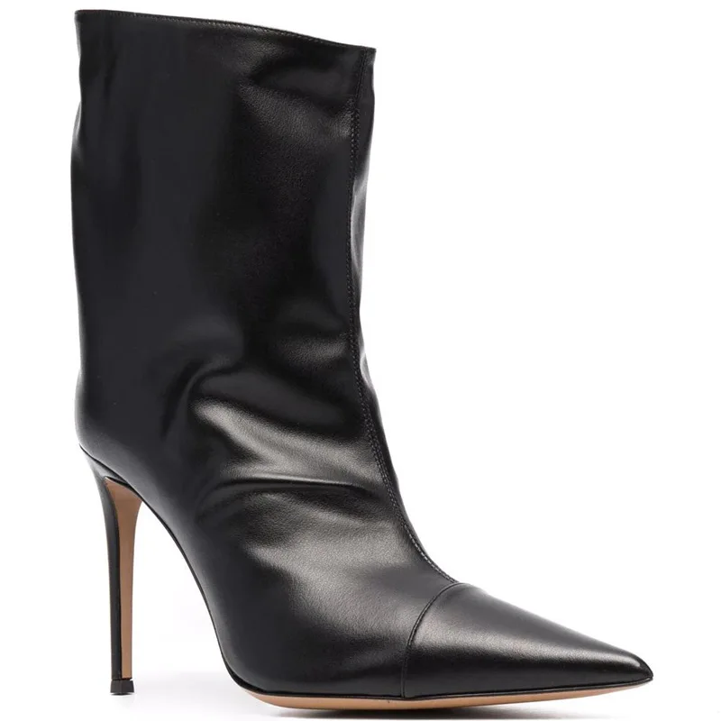 Custom Color Mirror Leather High Heels Women Ankle Boots Pointed Toe Sexy Booty for Ladies Slip-on Big Size 43