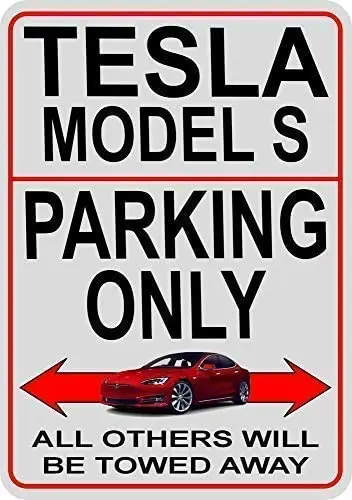 

ZJLVMF Tesla Model S Parking Only Metal Sign 8x12 Notice Electric Sports Super Car Plaque