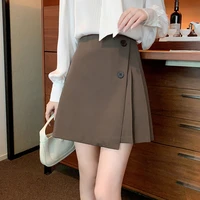 faldas cortas mujer spring new fashion solid button patchwork folds jupe femme high waist a line slim casual mini skirts womens
