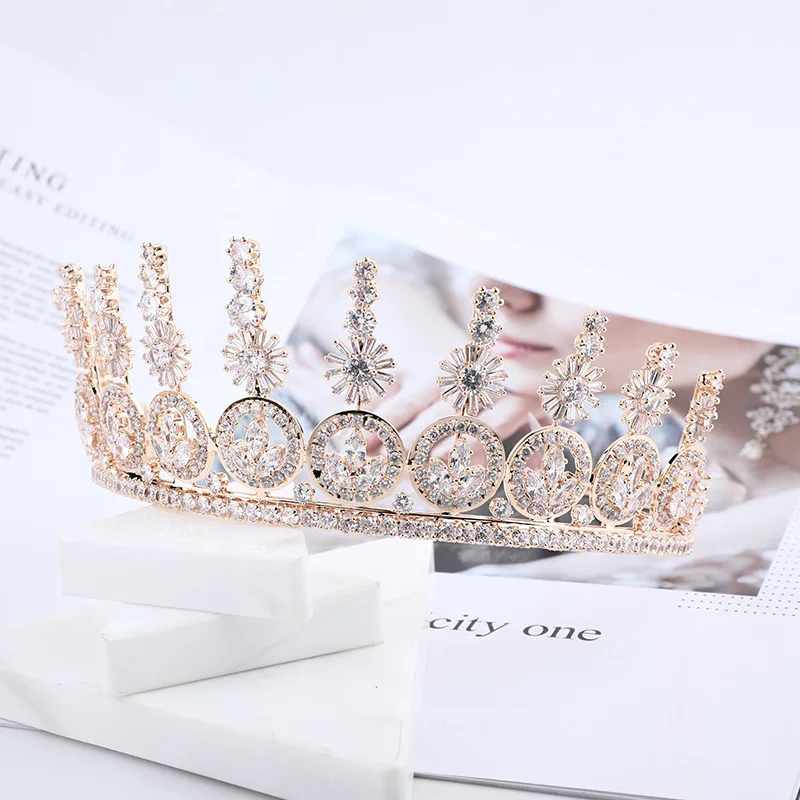 EYER Luxury AAA Cubic Zircon Wedding Party Big Crown For Women Bridal Classical Crystal Crown Tiara Headband Women Headdress