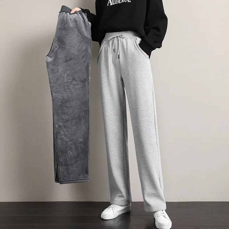

2020 Winter Women's Fleece Home Sweatpants Autumn Thermal Loose Sports Thick Keep Warm Long Pants Black Vintage Trousers