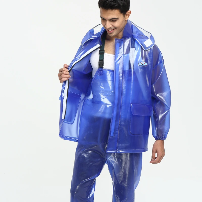 

Men Rain Coat Jacket Waterproof Jumpsuit Transparent Impermeable PVC Thick Rain Pants Chubasquero Hombre Wet Weather Gear