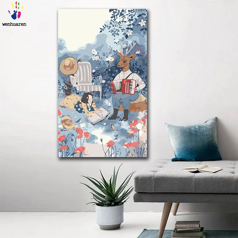 DIY картинки для раскраски по номерам с цветами мистер олень играя на органе