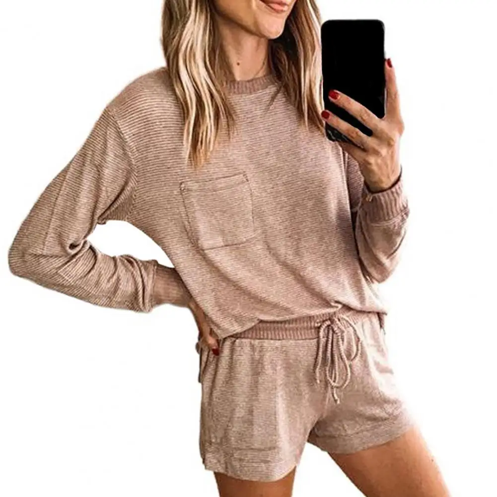 

Women pyjama Cotton Round Neck Cartoon Pajamas Set Summer Long Sleeve Top and Short Set Sleepwear pyjamas women