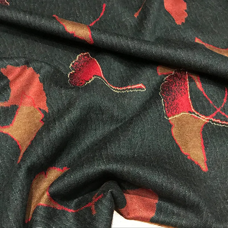 

Ginkgo Biloba Knitted Mink Fleece Fabric Autumn Winter Wool Gold Silk Jacquard Dress Skirt Fabrics for Sewing Material Per Meter