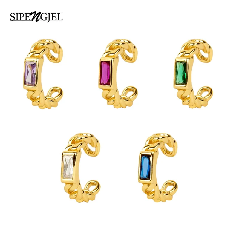 

Fashion Brilliant Green Crystal Zircon Earcuff No Piercing Fake Cartilage Earrings For Women Climbers Clip On Earring Jewelry