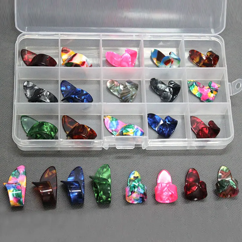 15pcs Celluloid Thumb Finger Guitar Picks Plectrum Case Multicolor New | Parts & Accessories