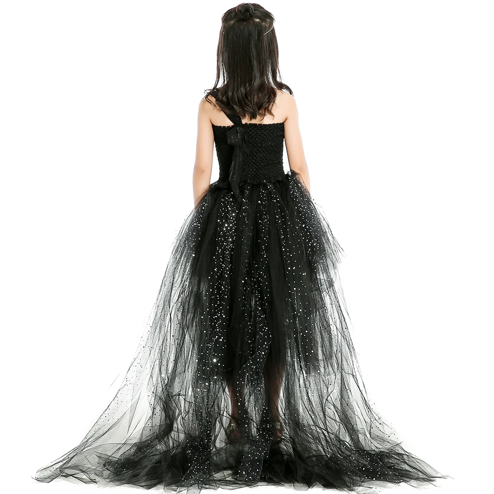 Shiny black girl party dress tulle ribbon bow lace baby tutu birthday clothes | Детская одежда и обувь