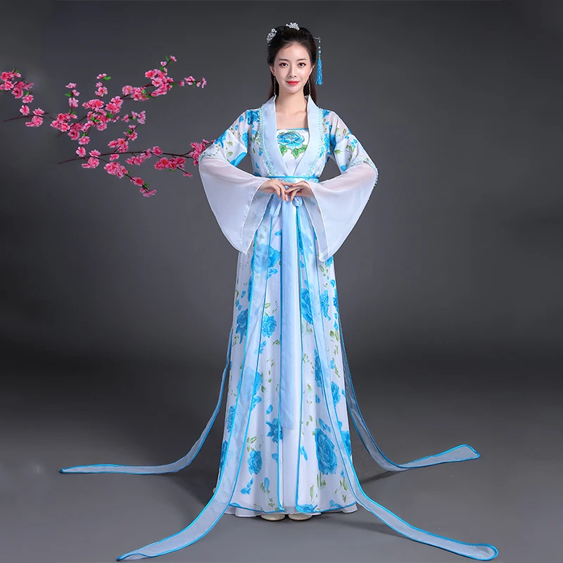 

2021 New Chinese Hanfu For Women Folk Classical Dance Costume Fairy Blue Hanfu Dress Cosplay Ancient Dynasty Princess Dress