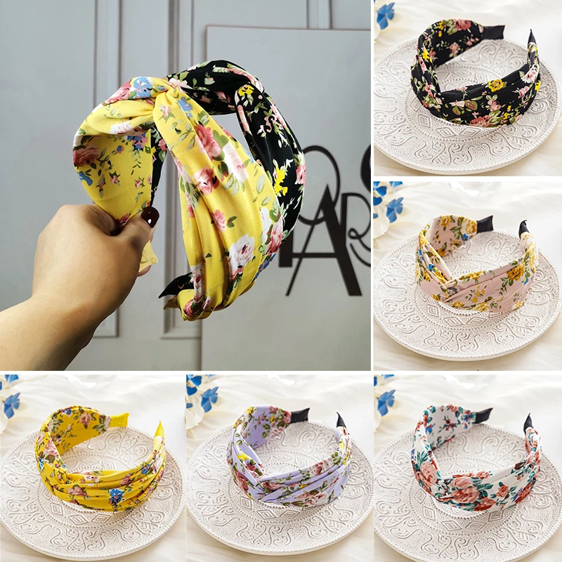 

Обруч для волос в стиле бохо с цветочным принтом, широкая повязка на голову с перехлёстом, элегантный винтажный головной убор с бантом, аксе...