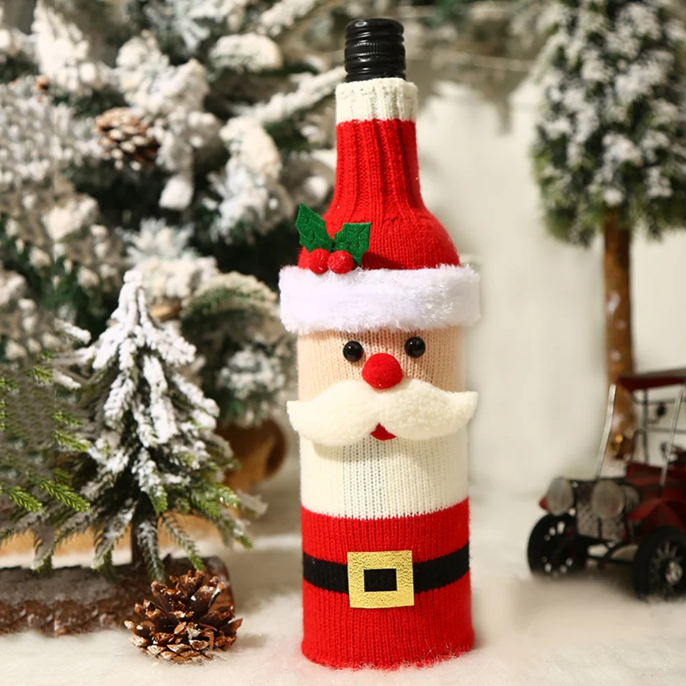 

Christmas Wine Bottle Cover Bag Knitted Santa Claus Snowman Champagne Bottle Cover Holiday Christmas Table Decoration For Home